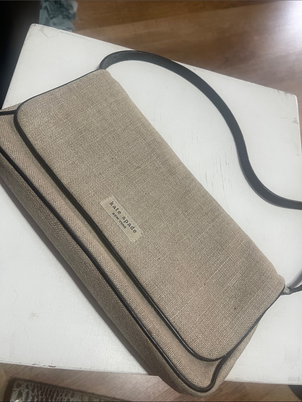Iconic kate spade made in Italy Beige Canvas Black Trim